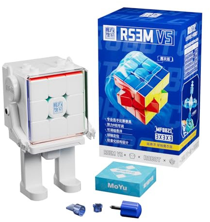 Moyu RS3M V5 2023 Ball Core UV Coated 3x3 SpeedCube with Robot Shape Display Box, 3x3 Puzzle Stickerless RS3M V5 MagLev Master Cube (MagLev+Ball-Core Magic Clothes) Gift for Speed Cuber