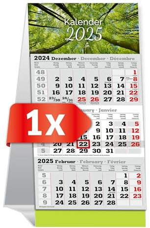 PRIMUS PRINT Tischaufstellkalender 2025 – 3-Monats-Tischkalender zum Aufstellen – Schreibtischkalender, Stehkalender – 95x194mm, 70g Naturpapier, Inklusive Datumsschieber, Verschiedene Ausführungen