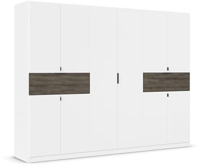 Rauch Möbel TICAO, Kleiderschrank, Farbe Weiß/Atlantic Oak, Breite 271 cm | Schrank, Mehrzweckschrank, 10-türig, 2 Schubladen, für Schlafzimmer, Kinderzimmer, Homeoffice, Garderobe, Flur