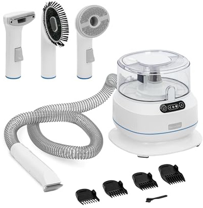 Wiesenfield Hundeschermaschine mit Staubsauger 1,4 l kabelloser Rasierer 5 Aufsätze 350 W Kämme: 3/6 / 9/12 mm Schermaschine Tierhaarentferner Tierhaarschneider Hundehaarschneidemaschine