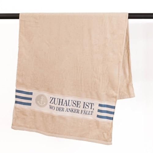 La Vida Badetuch aus Baumwolle Zuhause Anker beige blau weiß 70x140cm