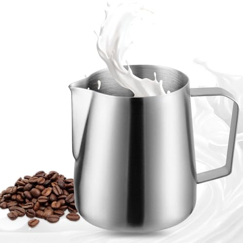 Riisoyu Milchkännchen Edelstahl, 400ml 12 fl.oz. Milchkännchen mit Messung Mark 304 Edelstahl Milk Pitcher Milch Aufschäumen für Cappuccino und Latté Kaffee Creamer Milch Aufschäumer Kännchen Tasse