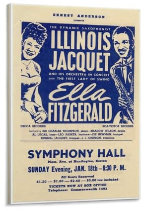 RYJFRYTRY Ella Fitzgerald Boston Concert 1953, Jazz-Musik-Poster, dekoratives Gemälde, Leinwand, Wandkunst, Wohnzimmer, Poster, Schlafzimmer, Gemälde, Wohnzimmer, Illustration, Poster, 40 x 60 cm