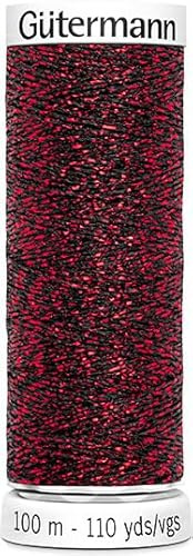 Gütermann Sparkly Metal Effect Thread (1 x 100 m) in 6 Colours for Glittering Stitches and Seams (9946 - Red)