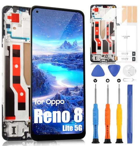 ARSSLY Écran LCD pour Oppo Reno 8 Lite 5G Écran pour Oppo Reno8 Lite 5G CPH2343 Tactile Digitizer Full Assembly avec Réparation Kit (6,43, Noir avec Cadre, TFT)