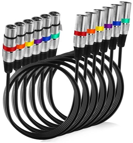 BESTonZON 6pcs 3 Pin Microphone Cables Male to Female Dual Shielded Mic Cord with Color Coded Rings for Balanced Audio Ideal for DJ Mixer and Stage Use