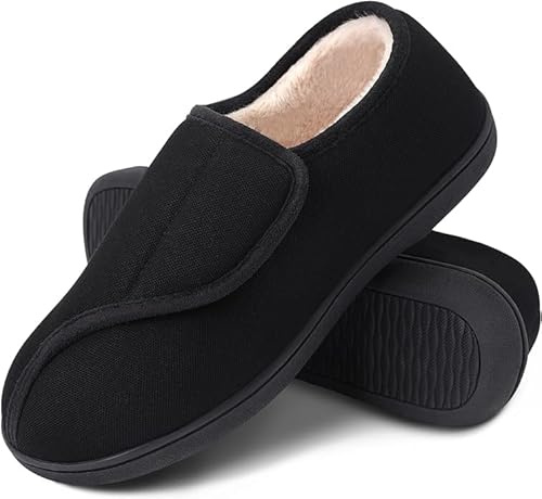 MIXIN Womens Slippers Adjustable Closure Toe Swollen Feet Slipper Shoes Memory Foam Comfy House Shoes Black Size 7