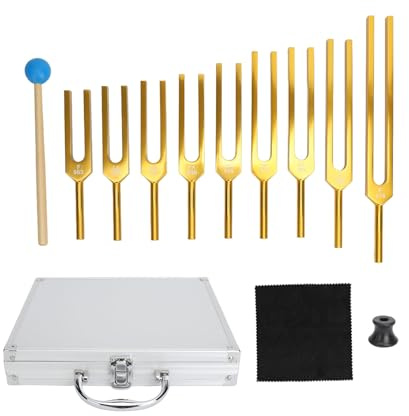 Stimmgabel Set, 174 285 396 417 528 639 741 852 963 Hz, 9 teiliges Chakra Musik Stimmgabel, mit Hammer, Stimmgabel, für Klang, Yoga, Meditation, Zubehör, Stressentspannung