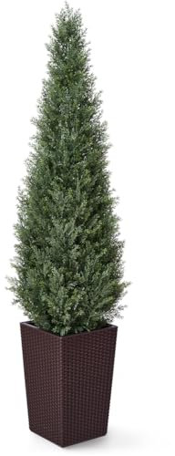 VeriNatural Zeder Künstlich Kunstpflanzen Groß 150 cm im Braun Konischen Topf – UV Geschützt, Künstliche Pflanzen wie Echt – Indoor & Outdoor Plastikpflanze für Wohnzimmer Garten Home Deko, VN155