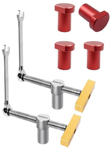 TANYO 2 Stück Holzbearbeitung Bankhaken 19mm, Tisch Werkbank Klemme & Niederhalter mit 4 Bench Dogs, Edelstahl Tisch Hobel Stop Bank Hunde Klemme für Hobelbank