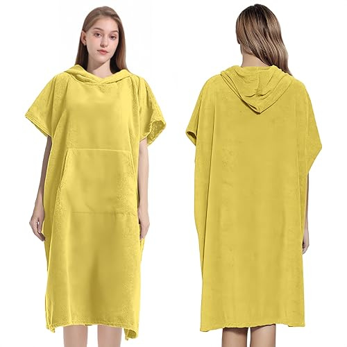 Proumhang Unisex Kapuzen-Tuch Poncho Bademantel -Schnelltrocknende Mikrofaser Strandtuch & Surf-Badeumhang für Schwimmen,Wechselrobe & Loungewear | Design (80x110 cm) für Damen & Herren Gelb