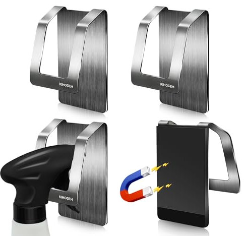 KIHOGEM Magnetic Spray Bottle Hanger, Stainless Steel Spray Bottle Holder with Strong Magnetic Backing for Refrigerator Grill RV (4pcs)