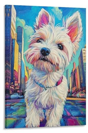 DHBANEIOK West Highland Weißer Terrier Wandbild Leinwand Gemälde Wand-Dekorationen Wandposter Kunstdruck Für Bad Schlafzimmer Wanddekoration 20x30inch(50x75cm)