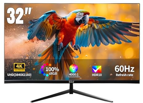 ZZA Monitor 4K UHD curvo da 32 4K 60Hz UltraWide 3000R 4K UHD Esperienza di gioco coinvolgente con pannello VA a frequenza di aggiornamento e Adptsync Premium | HDR10 | 100% sRGB | 3840 x 2160 | HDMI