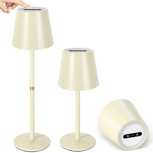 OUTON 2 Stück Kabellose LED Tischlampe Akku - Dimmbar Touch, 3 Farbtemperaturen (2700K-6500K), 4000mAh USB-C-Aufladbar, IP54 Wasserdicht, 6h Laufzeit - Ideal für Indoor/Outdoor & Geschenke, Beige