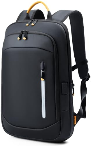Lekespring Laptop Backpack for Men, 15.6 Inch Slim Business Travel Rucksack | with USB Charging Port, Expandable Water-resistant Lightweight Computer Bag, Black