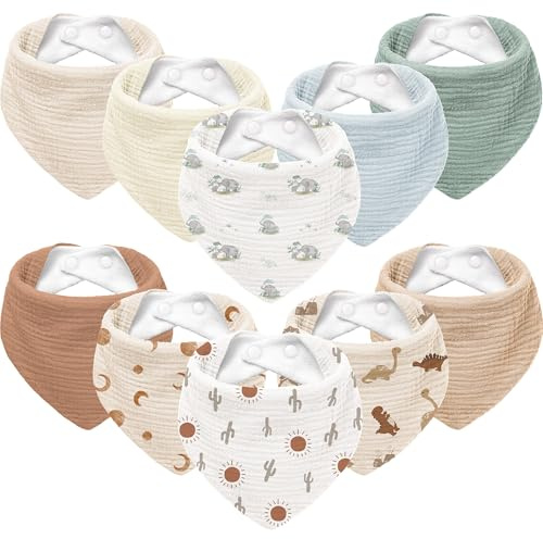 Susurration Lätzchen Baby Dreieckstuch Musselin Halstuch Baby für Junge und Mädchen,Halstuch Sabberlätzchen Baby Verstellbare 10 Stück