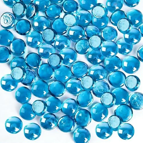 Ezitruz 1600 g Billes Plates, Galets de Verre Bleu Billes de Verre Plat 17-19 mm, Perles de Verre pour Vases Galets Décoratifs pour DIY Vases Aquariums Pots de Fleurs(env. 350 pcs)