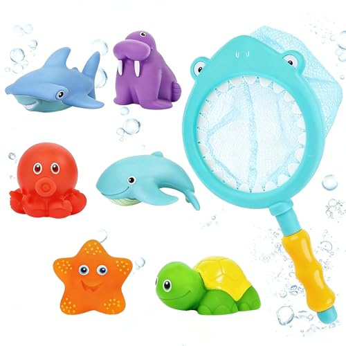 LIULINY Conjunto Juguetes Baño Bebé, Agua Pulverizada Juguetes Bañera, Sin Agujeros Juguete Baño Bebe, Regalos para Niños y Niñas 1 2 3 Años Juguete Flotantes Piscina Niño(7 Piezas)