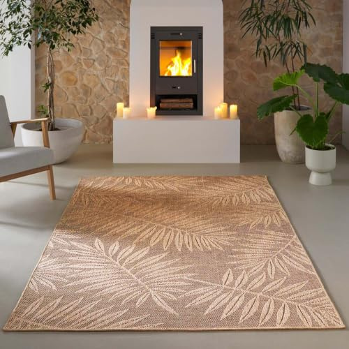 Taracarpet Borneo Palme Outdoor Teppich – Wetterfester Indoor & Outdoor Teppich im Sisal- Jute-Look für Balkon, Terrasse, Garten, Wohnzimmer & Esszimmer, pflegeleicht beige 140x200 cm