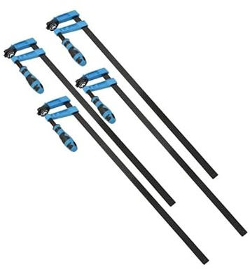 Bargains Crown 4pc F Clamp Set 600 x 80mm Heavy Duty Quick Slide Wood Clamps with Soft Grip Handle Protective Plastic Ends Carpentry Woodworking Clamp Set