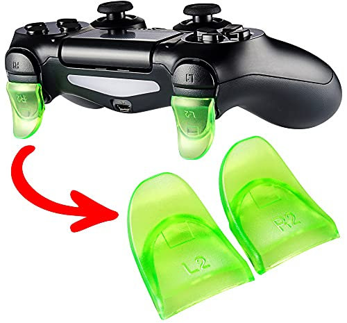 eXtremeRate Clear Green 2 Pairs L2 R2 Buttons Extention Trigger for ps4 Controller, Game Improvement Adjusters Extenders for ps4 Controller JDM-030