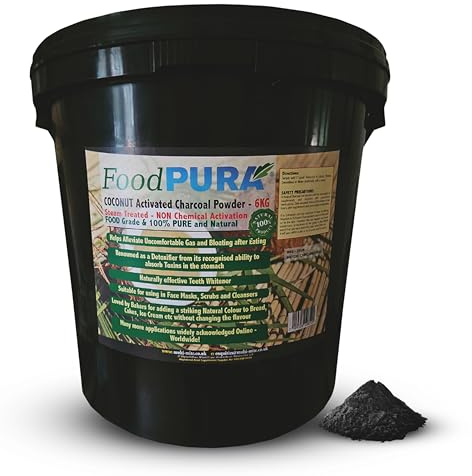 FoodPURA 6KG Coconut Activated Charcoal Powder – 100% Pure Food Grade Coconut Charcoal – Ultra Fine Steam Activated Powder for Teeth Whitening, Face Masks, Detox, Smoothies & Beauty Use – Vegan