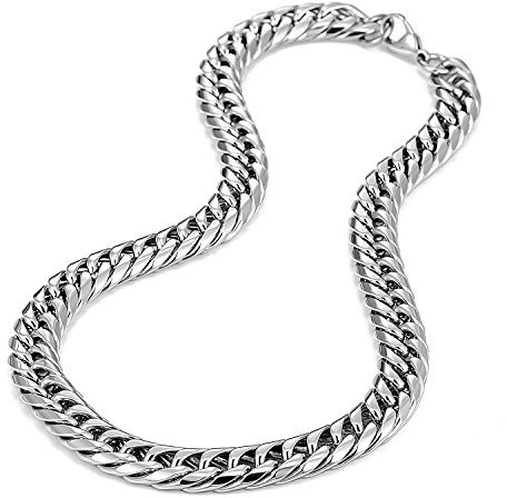 URBAN JEWELRY Men's Stainless Steel Chain Necklace Ultra Thick and Wide (Silver,13.5 mm width) (48.2)