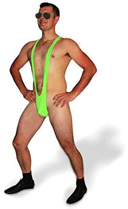 France en Stock : Mankini String Maillot de Bain - Costume Vert Fluo + 1 Manchette Tatouage