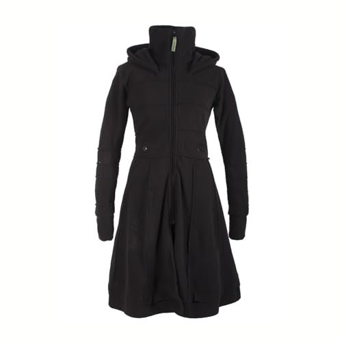 Vishes Langer Fleecemantel mit Kapuze & Stehkragen in Schwarz | Größe 2XL (46) | Handgefertigt aus 100% Polyester | Ideal für Herbst & Winter | Nachhaltige Alternative Bekleidung