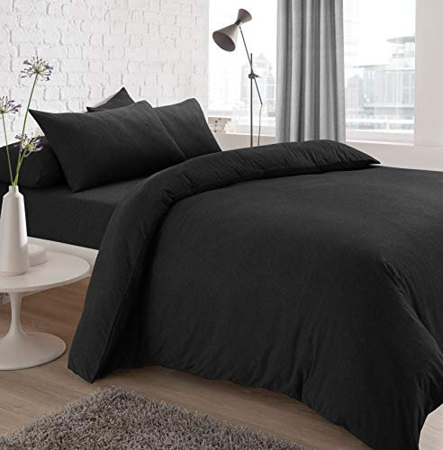 Sleepdown Set copripiumino in jersey melange, facile da pulire, non stirare, tinta unita, con federa, colore: antracite