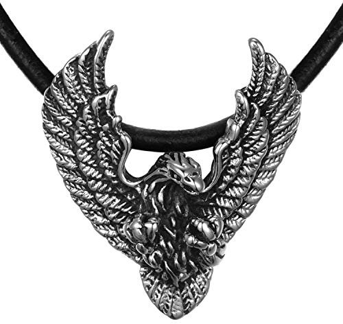 DonDon Herren Leder Halskette 50 cm Edelstahl Adler Anhänger im Schmuckbeutel