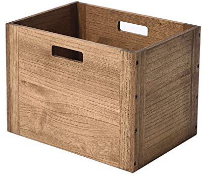 KIRIGEN Stackable Wood Storage Cube with Handles, Open Cubby Bin, Brown