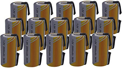 15 X Batteria Pila SC 2000mAh 2.0Ah Ni-Cd 1,2V con lamelle a saldare per pacchi batterie trapani torce allarmi
