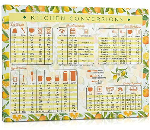 Extra Large Kitchen Conversion Chart Magnet - 11 x 8.5 Letter Size, Fridge Magnet for Baking & Cooking Measurements, Orange & Lemon Kitchen Decor