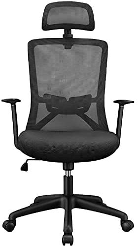 Yaheetech Sedia/Poltrona da Ufficio Scrivania Ergonomica Reclinabile con Poggiatesta Regolabile e Supporto Lombare per Computer Girevole a Rotelle Schienale Alto Portata 136 kg Nera