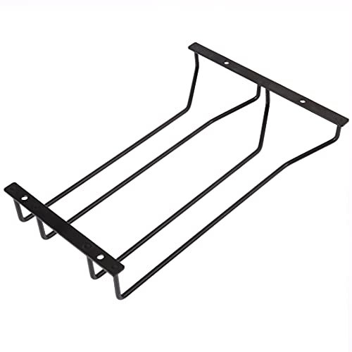 Dianoo Estante para copas de vino negro de 30,5 cm, soporte para copas de vino debajo del estante, estante para copas debajo del gabinete, 2 filas