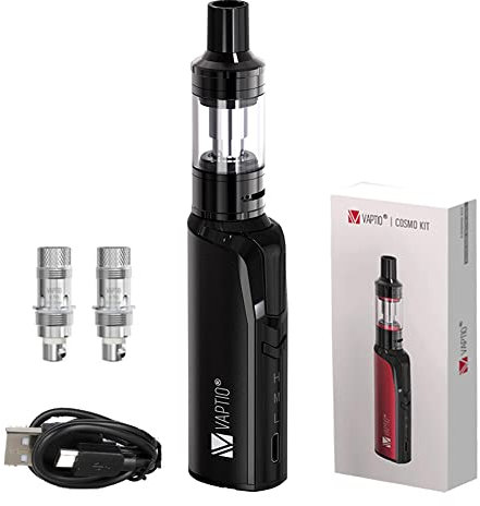 Originale VAPTIO Kit Sigaretta Elettronica 1500mAh 30W di Alimentazione Starter Kit, Vape Pen con 2 pezzi Cosmo Bobina 0,7ohm/1,6ohm, senza liquido E senza nicotina (Nero)