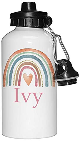 Tigerlilyprints Rainbow Personalised girls Water Bottle, Girls Pink School Drinks Bottle, Back to School, Name on a Bottle, Initial Water Bottles.