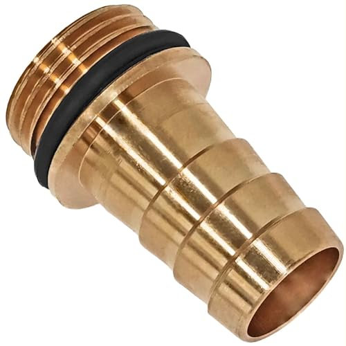 Schlauchtülle aus Messing mit Gummi Dichtung Aussengewinde 1 Rohr Zoll AG x Tülle 13mm Außendurchmesser für 1/2 Gartenschlauch Gewinde Fitting Verschraubung Anschluss Adapter