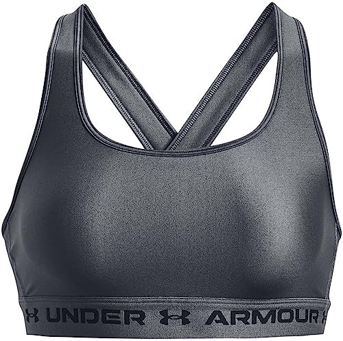 Under Armour Damen UA Crossback Mid Bra, Sport BH mit mittlerer Unterstützung und herausnehmbaren Körbchen, kühlender, schweißableitender, Pitch Gray