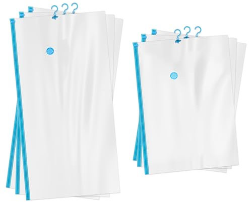 Kronenburg Vakuumbeutel zum Aufhängen 70x145cm + 70x105cm, 6er Set - Vakuum Kleiderbeutel mit Haken wiederverwendbar-Aufbewahrungsbeutel für Kleidung, Anzüge, Mäntel etc.