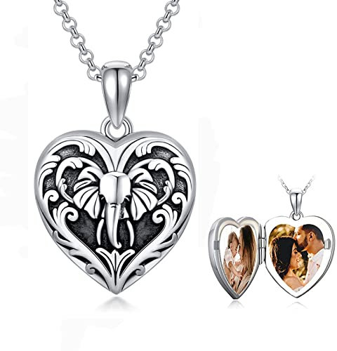 SOULMEET Sterling Silber Elefant Herz Medaillon Halskette Hält Bild Fotos Anhänger Halskette für Frauen Mädchen