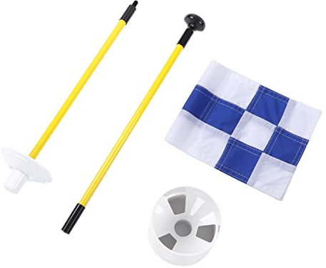SPYMINNPOO Golf Flaggen Set, Tragbar 3 Fuß Golf Fahne mit Loch Cup Set 2 Abschnitt Design Golf Fahnenstangen für Drinnen und Draußen(Blaues und weißes Gitter) (Blaues und weißes Gitter)
