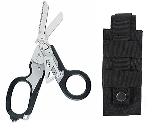 NZXVSE 6 in 1 Notfallschere, 6 Funktionen, Schere mit Gurtschneider und Glasbrecher, tragbares Taschen-Multifunktionswerkzeug mit Utility Holster (quadratisch)