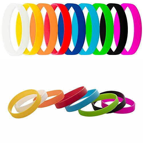 ANTEVIA - Lot de 9 bracelet silicone unisexe 20 x 1.2cm | PLUS DE 20 MODÈLES | Caoutchouc | Couleurs : Blanc Bleu Jaune Noir Orange Rouge Vert Violet (Wristy)