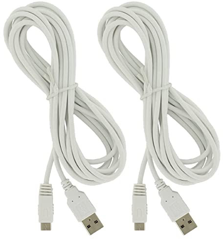 Fasizi 2 cables de alimentación USB extralargos de 3 metros para Wii U GamePad (3 metros), color blanco