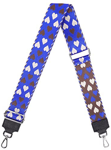 Ever Bloom breiter Schultergurt für Tasche, ital. 5 CM Schulterriemen Taschengurt Brustgurt mit Karabiner Wechselgurt Handtasche, DIY Zubehör, Schulterriemen Farbe:Herz Blau Schwarz