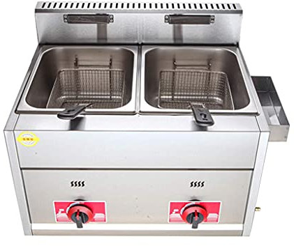 Fett-Fritteusen-Korb, kommerzielle Friteuse 12 l Gas-Fritteuse Doppel-Fritteuse mit großem Fassungsvermögen Edelstahl-LPG-Fritteuse mit 2 Körben und Deckeln für Home Kitchen Restaurant