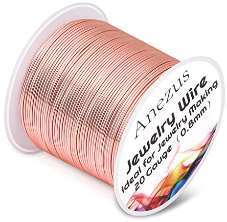 20 Gauge Jewelry Wire, Anezus Rose Gold Craft Wire Tarnish Resistant Copper Beading Wire for Jewelry Making Supplies and Crafting (Rose Gold, 30 yards /25 meters)